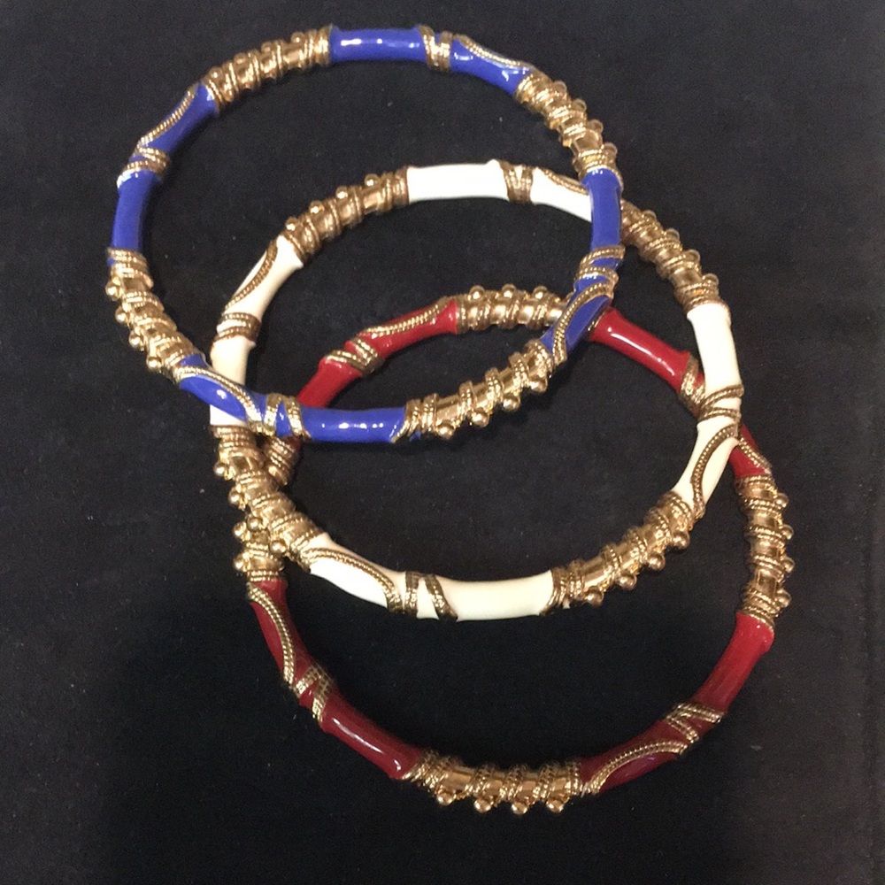🇺🇸’Extra Large size’ Enameled Gold and Multicolor Red, White & Blue  Bangles❤️🤍💙